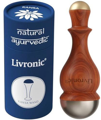 Livronic Face Detox Bronze/Kansa Zauberstab, Körper- und Fußmassagegerät mit Holzgriff zur Entgiftung und Tiefenentspannung, Großer Kansa Zauberstab, 2 in 1 Smaal