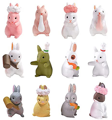 XiXiRan Miniatur Kaninchen Figur*12, Niedliche Miniatur Kaninchen, Kaninchen Figur, Mini Hasen Figuren Figur, Zootiere Figuren Set, Osterdeko Figur Miniatur Ornamente Kit, Miniatur Bonsai Dekor