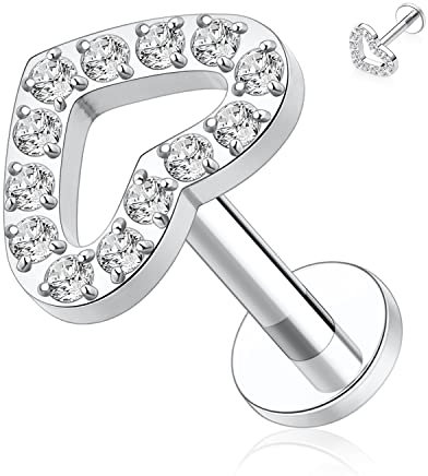 hengkaixuan G23 Titan Labret Studs 16G Lip Studs Tragus Piercing Flat Back Ohrringe Innengewinde 10mm Monroe Medusa Helix Piercing Silber Lobe Knorpel Conch Ohrringe Herzform