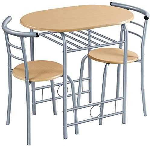 Yaheetech Set Mobili da Bar Tavolo e 2 Sedie Sala da Pranzo Cucina Piccoli Spazi Salvaspazio Balcone per 2 Persone in Legno e Metallo Sedia Portata 136 kg Beige