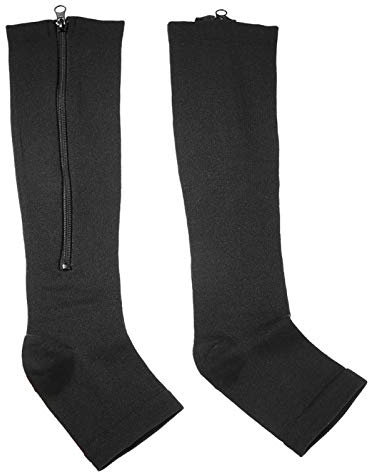 Calze a con Cerniera per Donna Uomo, Calze a Open Toe, Calze per Vene con Supporto per Polpaccio Al Ginocchio(S/M-pelle)