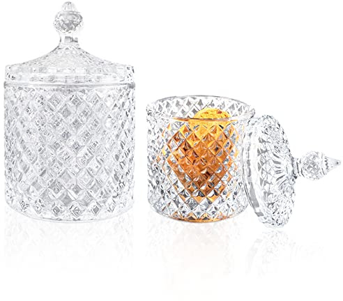 FHDUSRYO 2Pcs Crystal Jar with Lid, Glass Sugar Bowl Decorative Candy Jar