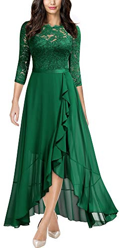 MIUSOL Women's Elegant Scoop Neck Floral Lace Formal Wedding Maxi Dress