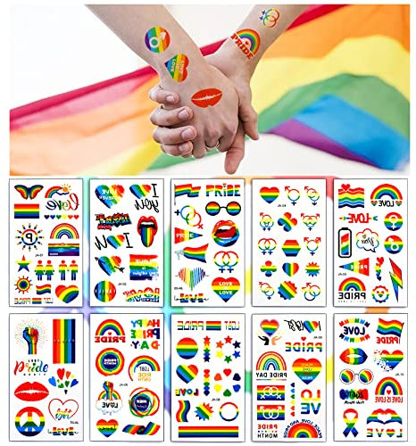 PHOGARY LGBT Temporäre Tattoos (10 Blätter, 112 Stück) Regenbogen Tattoos, Pride Tattoos LGBT Stickers, Abziehbilder Tattoo Aufkleber für Feiern, Gay Partys, Pride Festivals, Pride Parade