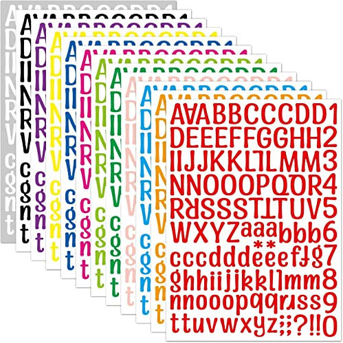 24 Sheets 3000 Pieces 12 Colors Self Adhesive Vinyl Letter Number Stickers Kit, Mailbox Numbers Sticker for Mailbox, Alphabet Number Stickers, Decals for Sign, Kitchen,Door, Business, Addres