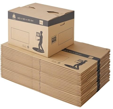 Pack and Move – Packung mit 30 automatischen Umzugskartons – 60 x 50 x 40 cm – verstärkte Griffe – Versand, Lagerung