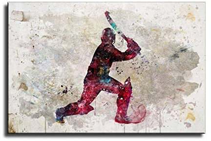 Abstrakter Cricket-Spieler-Druck auf Leinwand, Sport-Motivationsposter, Aquarell-Vintage-Wandkunst, Aquarelldruck, Cricket-Wandkunst für Bar-Dekoration, Freunde, Kinder, Männer, Frauen, 50 x 75 cm