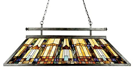 Lange Pendelleuchte im Tiffany Design mit buntem Mosaikglas 3-flammig, Länge 121cm