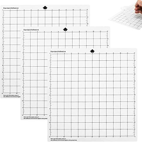 Schneidematte für Silhouette Cameo 4/3/2/1, Standardgriff, 12x12 Zoll, 3 Stk Haftende und Rutschfeste Flexible Gerasterte Schneidematten Ersatzmatten Zubehörset Vinyl Craft Sewing