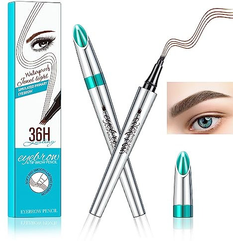EHIOG Eyebrow Pencil, Microblading Waterproof Eyebrow Pen, Eye Brow Makeup Tool Eyebrow Pencil with 4 Micro-Fork Tip Long-Lasting Brow Tint, for Natural Eyebrow Hair Makeup-02#DarkBrown