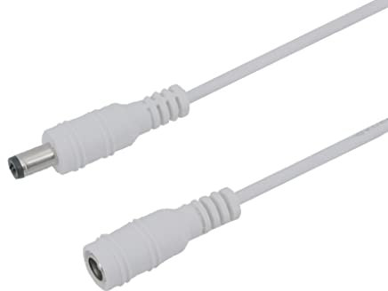 YULED DC 12 Volt Verlängerungskabel Hohlstecker 5.5mm x 2.5mm DC Anschlusskabel Stecker/Buchse 2 Meter Länge Weiß für LED-Lampen, Netzteil,