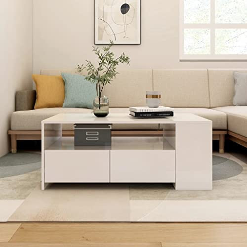 INLIFE Couchtisch Hochglanz-Weiß 102x55x42 cm Holzwerkstoff,Weiß,29.3KG