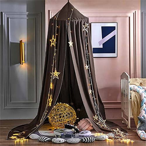 Surwin Betthimmel Madchen Jungen Babybett Doppelbett, Einfarbig Moskitonetz Baldachin Kinderzimmer Einzelbett Himmel Schlafzimmer Dekoration Spielzelte Kinder Geschenk, Ohne Bohren (Braun)
