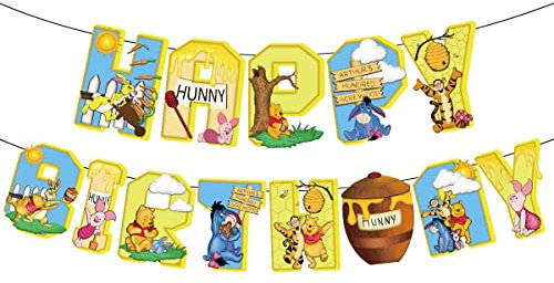 Happy Birthday Banner,Winnie The Pooh Geburtstags-Banner Girlande Geburtstag Bunt für Erwachsene und Kinder Geburtstag Party Dekoration