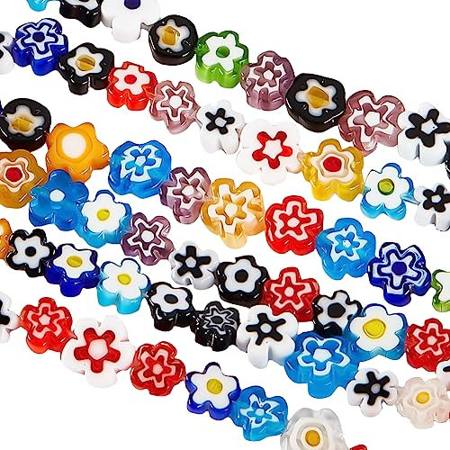 OLYCRAFT 112 Pieza de Cuentas de Cristal de Murano de 6.4~9x3.2mm Cuentas de Cristal de Flor de Ciruelo Cuentas de Cristal de Murano Hechas A Mano para Pulseras Collares Fabricación de Joyas
