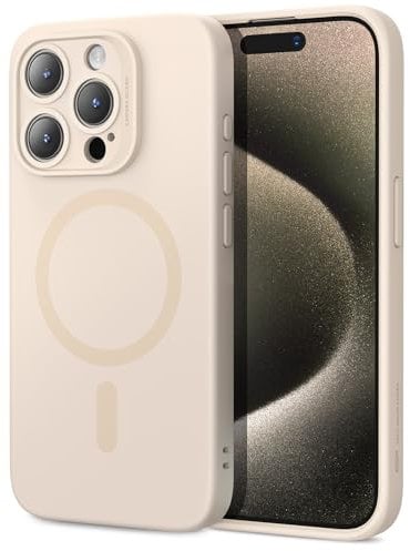 ESR für iPhone 15 Pro Max Hülle, Kompatibel mit MagSafe, Unterstützt Magnetisch Laden, Dünne für iPhone 15 Pro Max Handyhülle Case Flüssigem Silikon, Stoßdämpfendes Display - und Kameraschutz, Beige