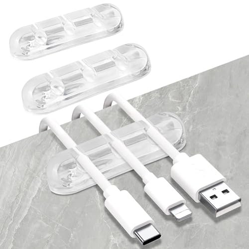 SOULWIT Clip Sujeta Cables, 3 Paquetes Organizador de Cables Autoadhesivos para Cables de Carga USB de Escritorio, Cable de Encendido de Mesa de Noche, Cable de Ratón, Oficina, Hogar