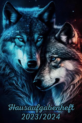 Hausaufgabenheft 2023/2024 wolf: Schulplaner und Wochenplaner Mit Raum Für Notizen Mit Stundenplänen und Datum August 2023 - Juli 2024 , DIN A5 , für Jungs , Mädchen und Teenager