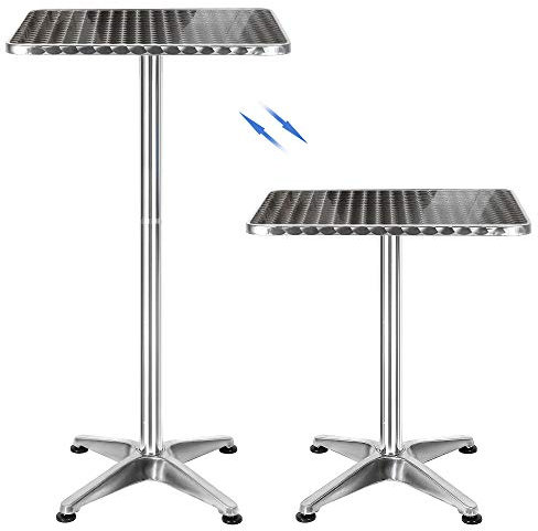 MAYMA Bistrotisch, quadratisch, mit klappbarer Platte, höhenverstellbar, für Innen und Außen, MDF, Edelstahl, hoch, 2-in-1, Aluminium, faltbar, 70 cm/110 cm