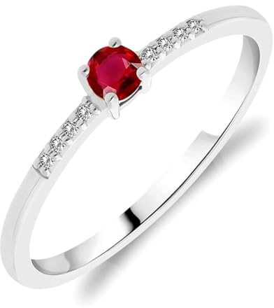 Planetys Damen-Solitärring aus Gold 375/1000, mit natürlichem Rubin und Diamanten