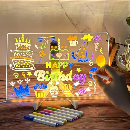 LED Notiztafel mit Farben, Acryl Notiztafel mit 7 Farben Stift - Mit Verstellbarem Ständer, Transparente Leuchtende LED Schreibtafel, Abwischbar, Notizblock, Schreibtafel, Memo (30 * 20CM)