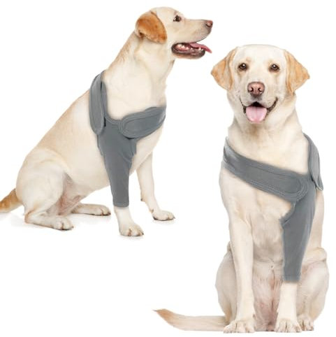 Katzinst Recovery Sleeve Hund, Kniebandage Hund Hinterbein, Ellenbogenbandage Hund, Elastizität Ellbogenschoner vorne rechts Links Bein für Wunden, Bandagen, Anti Lecken für Hunde, Grau 2XL