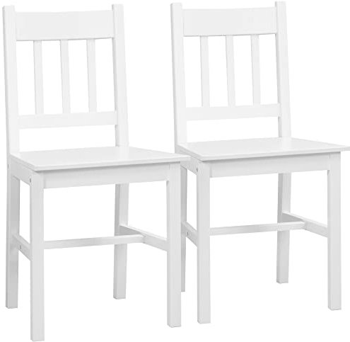 HOMCOM Lot de 2 chaises de Salle à Manger en Bois Massif, Chaise de Cuisine, Dossier Lattes, Esprit Campagne, pour Salon, Salle de séjour, Cuisine, Blanc