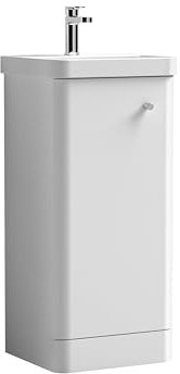 Balterley Vanity Unit with Basin Floor Standing, Soft Close Single Door with Handle & Thin Edge Sink, Bathroom Vanity Units with Basin, Bathroom Sink Storage Cabinet - 405 x 355 x 864mm (White)