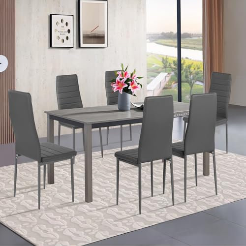 Liink1Ga Silla Gris Oscuro de Comedor Pack 6 Cadeiras Cozinha, Sillas de Cocina Pack 6 Sillas Escandinava de Polipiel Sintética Gris Oscuro para Salón, Restaurante, Cafetería y Oficina, Fácil Montaje