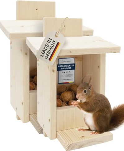 NEU! Eichhörnchen Futterhaus 2er Pack - Futterstation für Eichhörnchen, Futterhaus, Eichhörnchen Kobel, Massivholz 100% wetterfest und witterungsbeständig