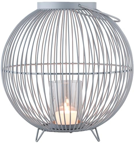 Marrakesch Skandinavische Deko Windlichter Metall Draht & Glas 30cm groß grau | Windlicht Teelichthalter Leya als Gartendeko & Wohnzimmer Tisch Deko | Exquisite Kerzenständer für Teelichter