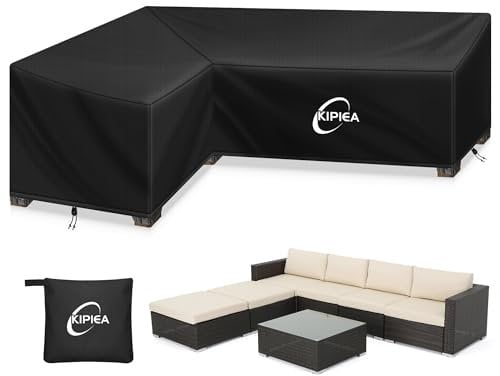 Kipiea Abdeckung Loungemöbel L-Form Gartenmöbel Abdeckung Wasserdicht, 420D Abdeckung Loungemöbel Winddicht, L Form GartenLounge Abdeckplane für Ecksofa Gartenmöbel (Linke Seite 224x288x85x78cm)