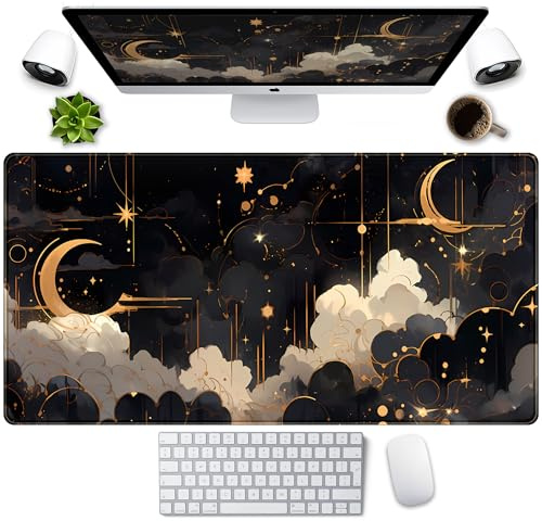 LuckyCow Himmlische XXL Schreibtischunterlage, Gaming-Mauspad, 80 x 40 cm, Schwarz und Gold Celestial, Baumwolle und Kautschuk
