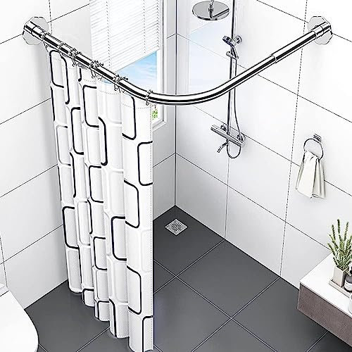 WTTWW Duschvorhangstange Gebogen L Form Badewanne Edelstahl Duschstange Ecke Badewanne Edelstahl Teleskopstange Eckduschstange für Umkleidekabine,Silber,80×100cm×100×140 cm