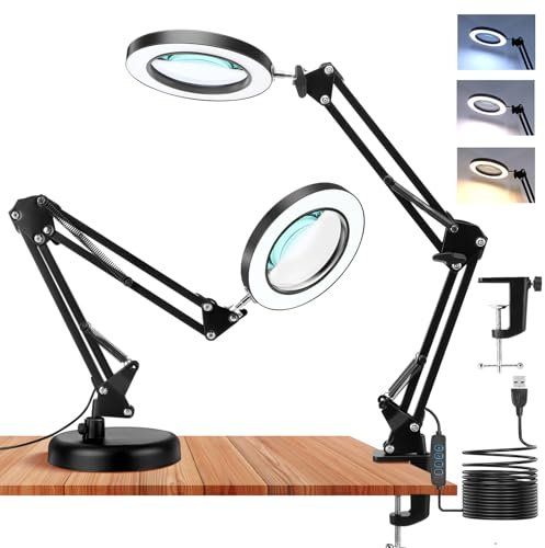 Lampe Loupe Grossissante,10x LED Loupe Eclairante Grossissante de Lecture sur Pied, Professionnel Extension de Cils Esthetique Bijoutier Architecte Horloger Lunette Loupe pour Travail de Précision
