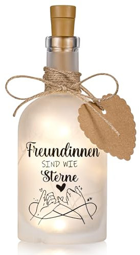 BBTO LED Flaschenlicht mit Spruch Freundinnen Sind Wie Sterne Geschenk Flasche Glas mit Lichterkette Freunde Fürs Leben Geschenk Beste Freundin Frau Geschenk Geburtstag