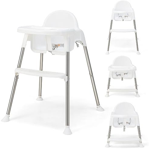 DREAMADE Kinderhochstuhl, Hochstuhl mit 3-Punkt-Sicherheitsgurt & abnehmbarem Doppeltablett, Kombihochstuhl für Baby & Kleinkinder 6-36 Monate (Weiß)