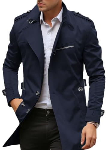 Oanviso Manteau Homme Trench-Coat Classique Pardessus Coupe Vent Parka Veste Long Trench-Coat Mode Manteaux Blouson Windbreaker Coupe Ajustée Grande Taille A Marine M