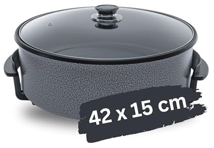 Partypfanne – elektrische Multipfanne mit Antihaftbeschichtung und Thermostat | 7 versch. größen - optimal für Kochen, Braten, Dünsten, Auftauen und Warmhalten (42 x 15cm)