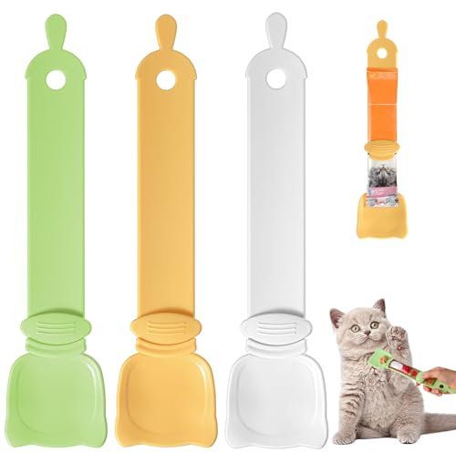 Xinjoduz 3 PCS Cat Strip Feeder, Cute Cat Head Shape Cat Treat Spoon Multifunctional Cat Treat Dispenser 2-in-1 Lickable Cat Strip Squeeze Cat Spoons for Wet Food Pet Supplies(Green Orange White)