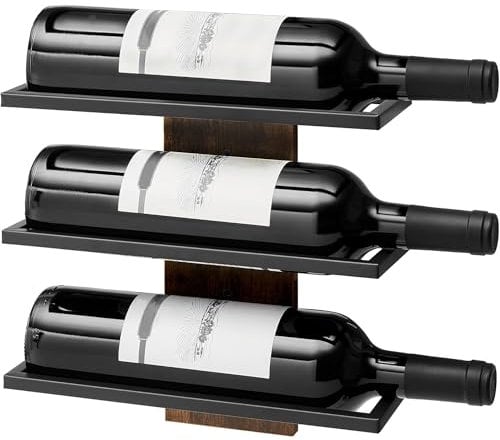 FAVOOSTY Étagère à vin Murale, Porte-Bouteilles, étagère à Bouteilles avec 3 Niveaux, en métal, étagère à vin, pour Salle à Manger, Chambre à Coucher, Cave à vin, Noire