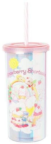 Silver Buffalo Strawberry Shortcake Ice Cream Sundae and Cupcakes Plastic Tall Cold Cup with Lid and Straw, 20 Ounces