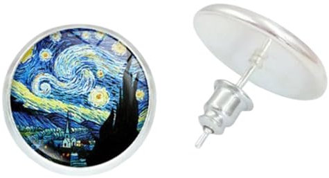 Van Gogh peinture à l'huile (nuit étoilée) Boucles d'oreilles Bijoux de fantaisie Collection d'artistes célèbres Boucles d'oreilles Cadeaux d'artisanat Boucles d'oreilles rondes