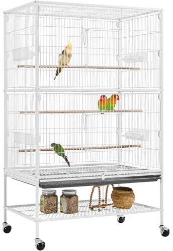 Yaheetech 52in Large Metal Bird Cage Parrot Cage with Rolling Stand Storage Shelf and Tray White