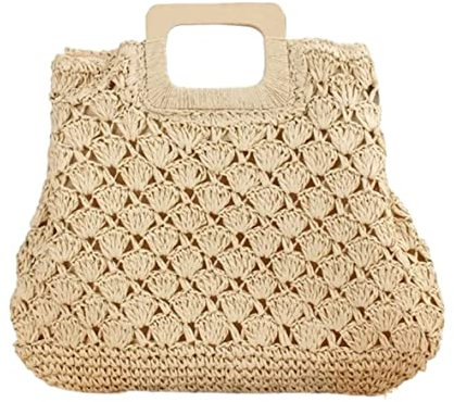 Stroh Strandtasche Strohtasche Strohsack Stroh Gewebte Handtasche Lässige Rattan-Einkaufstasche Frauen Gewebte Sommer-Strandtasche Dame Große Geldbörsen Reisen Korbtaschen Geflochten Stroh Handtasche(
