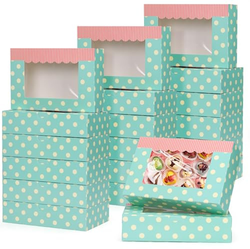 GXFCING 24 PCS Cookie Boxes, 8.5” x 5.5” x 2” Bakery Boxes with Window, Creative Dessert Packaging Gift Box for Cake, Biscuit, Macaron, Candy, Brownie, Donuts (Green)