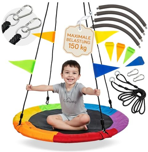Campela Nestschaukel Outdoor 110 cm – Höhenverstellbar bis 170 cm, 150 kg Tragkraft, Sicher & Einfach zu Montieren – Komfortabler Sitz für Garten, Balkon, Spielplatz & Schaukel Outdoor Kinder
