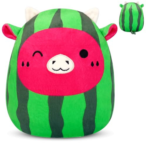 Yamepuia Kuh Kuscheltier,Niedliche Wassermelone Kuh PlüSchtier Spielzeug,20cm Sommer Wassermelone Kuscheltier Kuh Geschenke und Deko für Kinder Jungen MäDchen