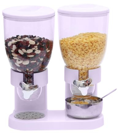 Mingchengheng Müslispender Doppelt - Snackspender - Cereal Dispenser, Cornflakes Spender - Doppelspender für Süßigkeiten und Trockenfutter, 2 Liter Bonbonspender (Weiß)