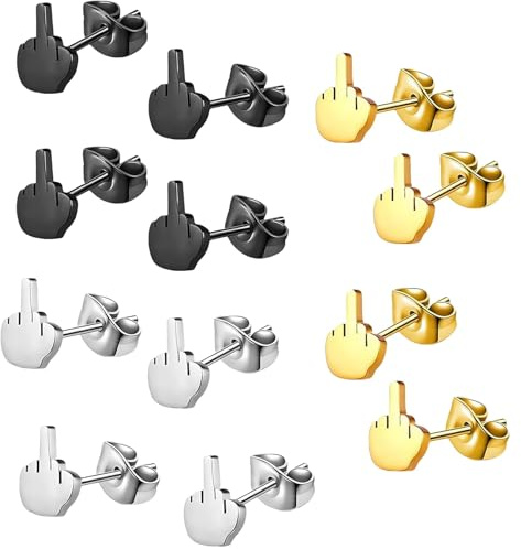 12 Stück finger Geschenk Ohrringe Männer, Ohrringe Herren Schwarz, Herren Rock, Ohrstecker Schwarz Punk Biker Damen Bold Design für Partys Tänzen Festivals